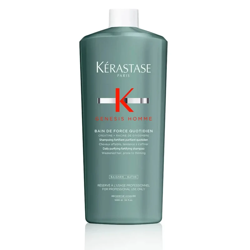 Kérastase Genesis Homme Bain de Force Quotidien 1000 ml – Shampoo Professionale Uomo Rinforzante per Capelli che si Diradano