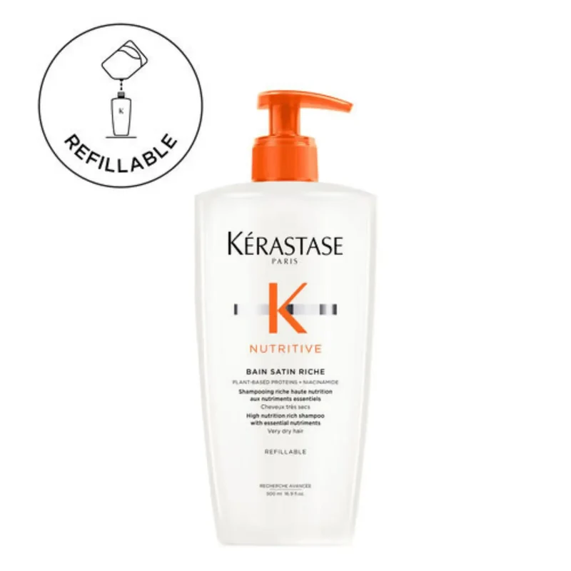 Kérastase Nutritive Bain Satin Riche 500 ml – Shampoo Idratante Ricaricabile Capelli Secchissimi