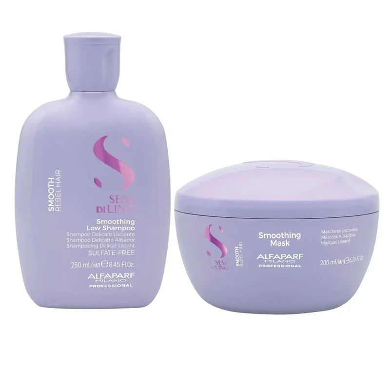 Alfaparf Semi di Lino Smoothing Shampoo & Maschera – Duo Anti-Crespo per Capelli Lisci e Setosi
