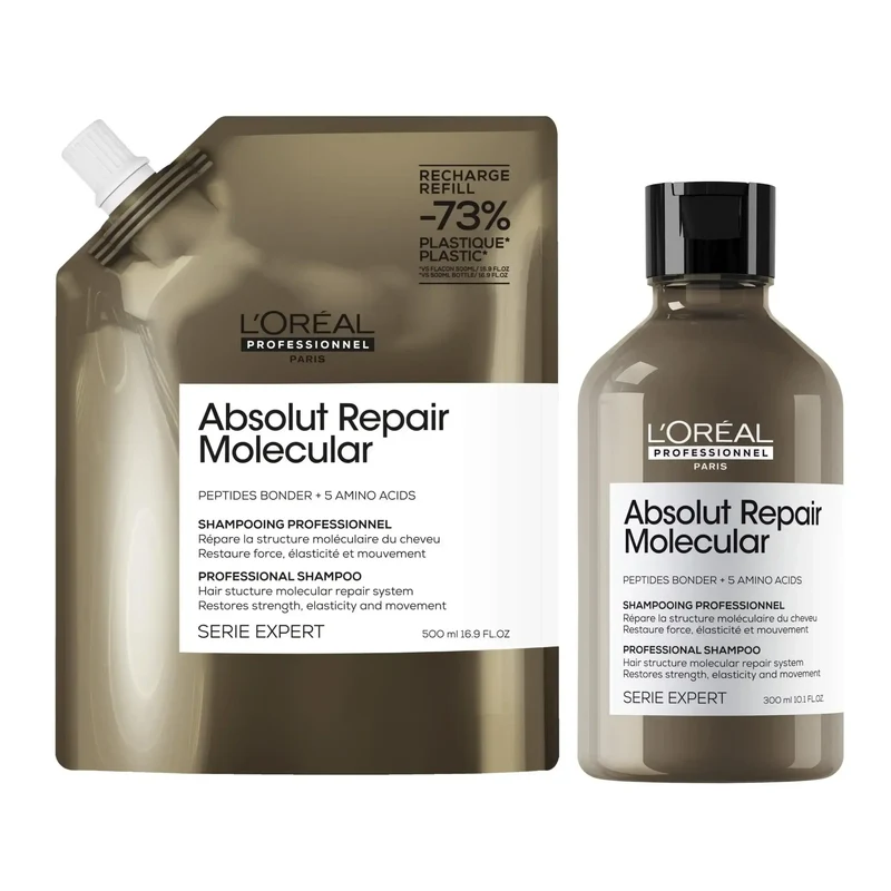 L'Oreal Set Absolut Repair Molecular Shampoo + Ricarica per Capelli Danneggiati