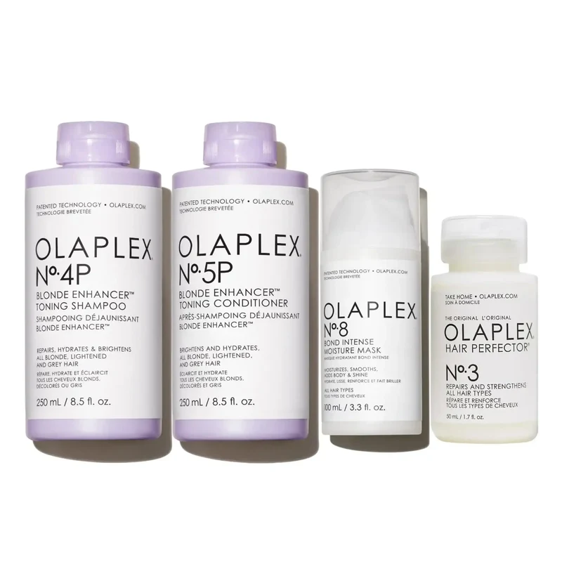 Kit Olaplex Nº.3 + Nº.4P + Nº.5P + Nº.8 – Ripara, tonalizza e idrata i tuoi capelli biondi in 4 step
