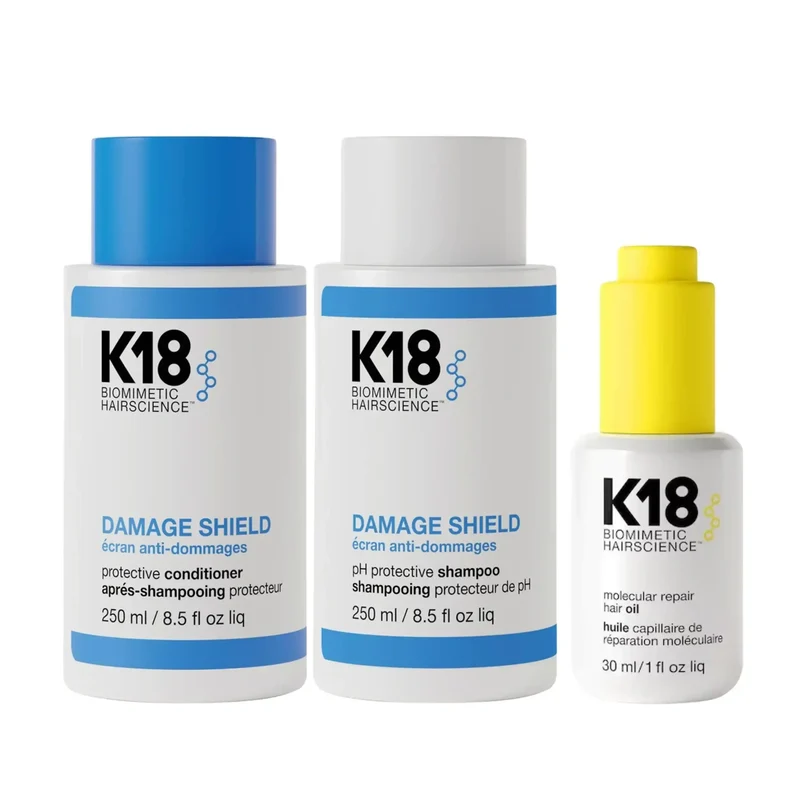 K18 Damage Shield Kit – Shampoo 250ml + Conditioner 250ml + Molecular Repair Hair Oil 30ml