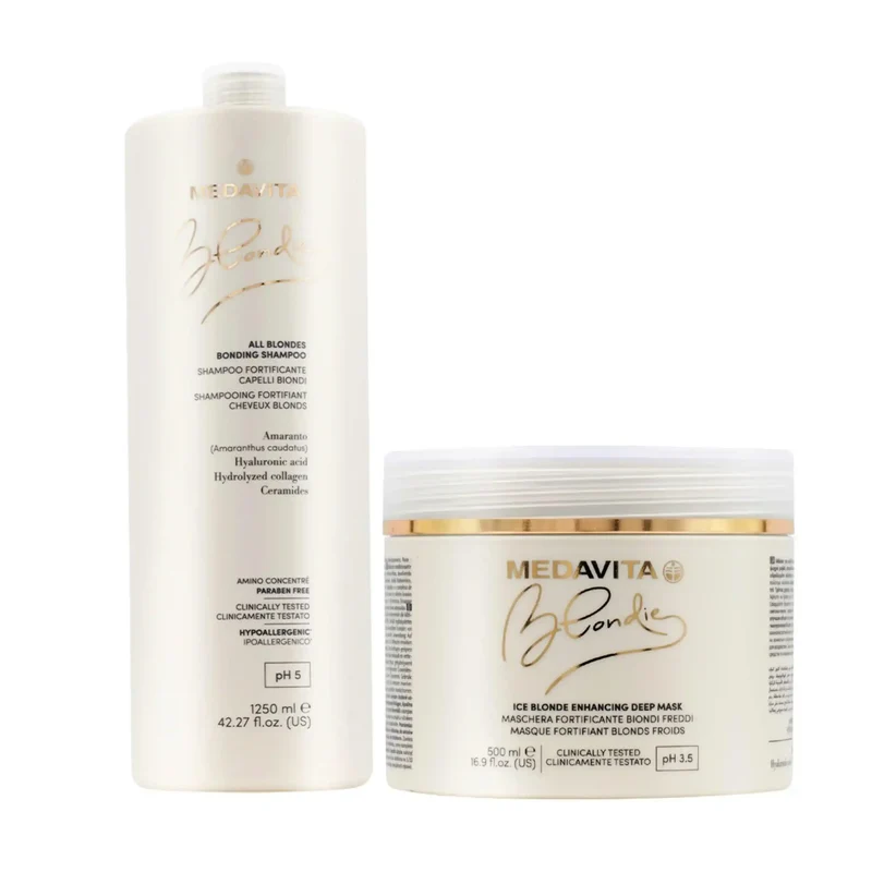 Medavita Blondie All Blondes Shampoo 1250ml e Maschera 500ml per Tutti i Capelli Biondi