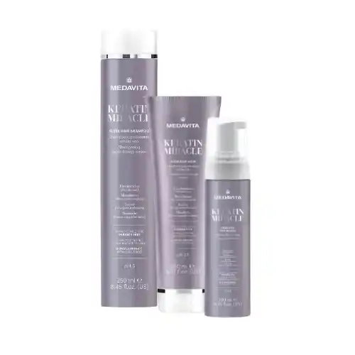 Medavita Set Keratin Miracle Shampoo Maschera e Mousse anti-crespo