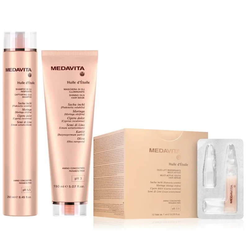 Medavita Huile D'Etoile Set Illuminante e Rigenerante - Shampoo Maschera e Trattamento in Fiale