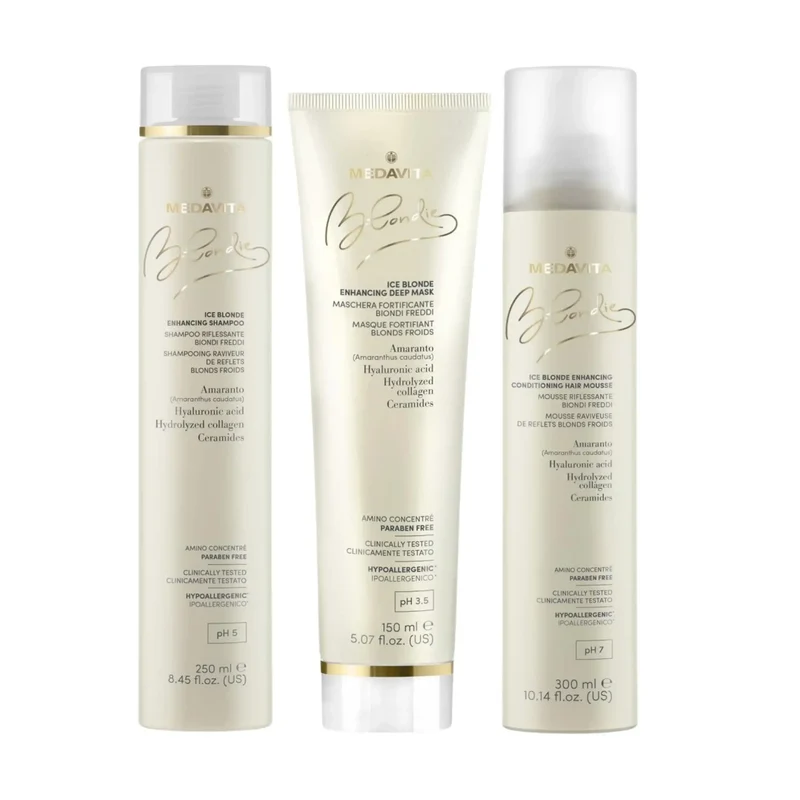 Medavita Blondie Ice Blonde - Shampoo Maschera e Mousse - Trattamento per capelli biondi freddi