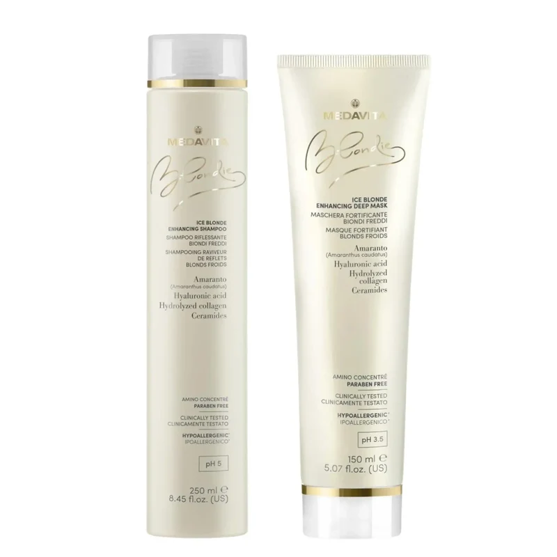 Medavita Blondie Ice Blonde Set - Shampoo 250ml e Maschera 150ml - per Capelli Biondi Freddi