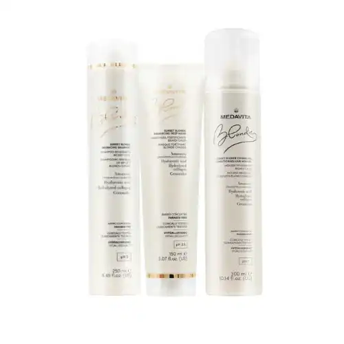 Set Medavita Blondie Sunset - Shampoo 250ml, Maschera 150ml e Schiuma Riflessante 300ml per Biondi Caldi