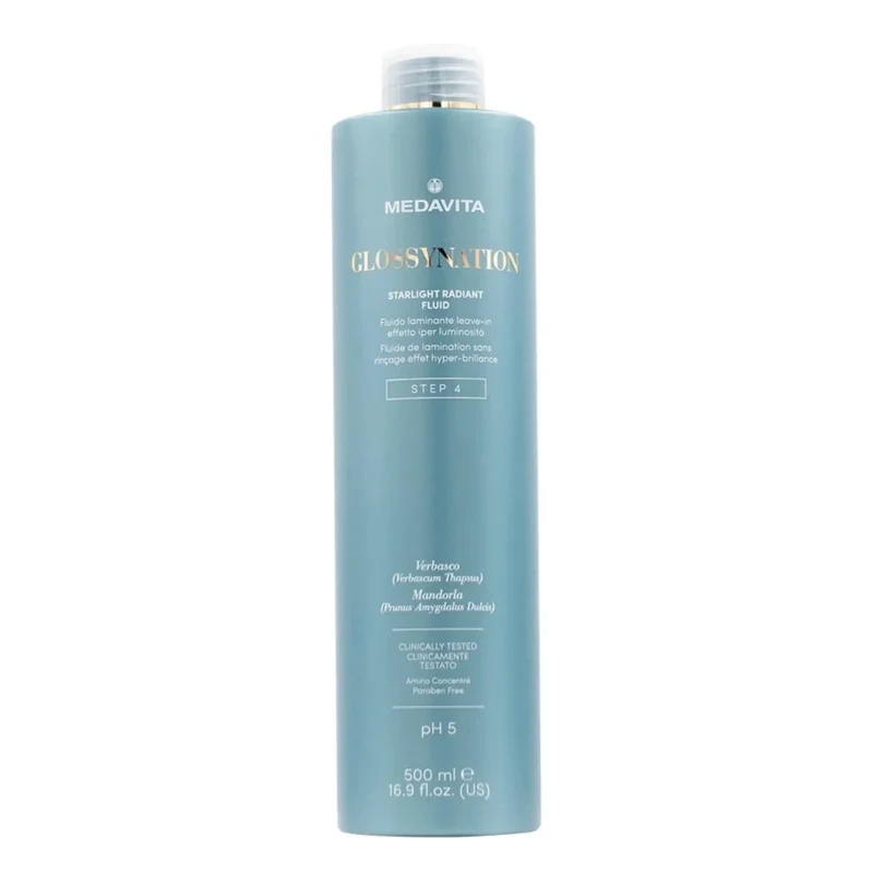 Medavita Glossynation Starlight Radiant Fluid 500ml - Fluido Laminante Leave-In Senza Risciacquo Effetto Iper Luminosità