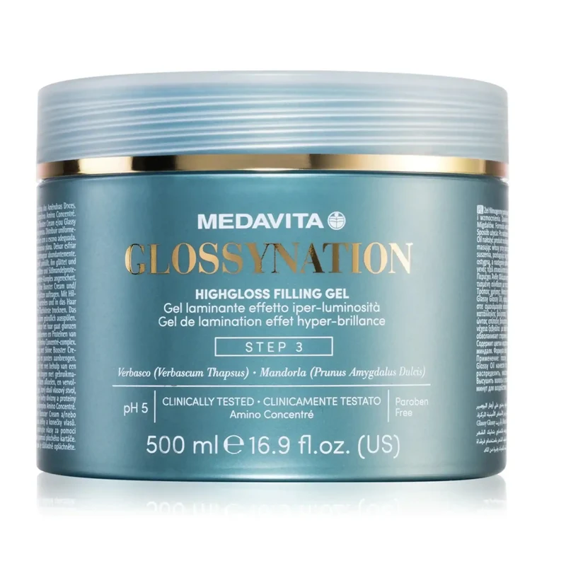 Medavita Glossynation Highloss Filling Gel 500ml - Gel Laminante Effetto Specchio per Tutti i tipi di capelli