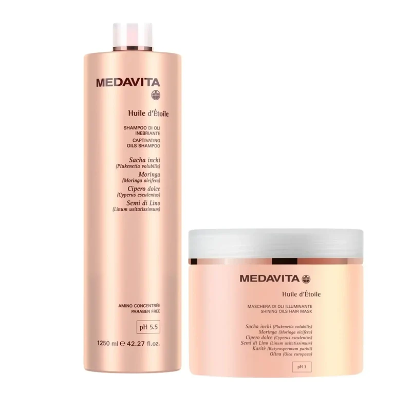 Medavita Kit Huile D'Étoile Shampoo 1250ml e Maschera 500ml - Formato Professionale per Capelli Spenti
