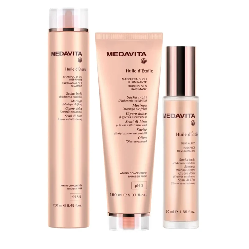 Medavita Huile D'etoile Kit Shampoo Maschera e Olio Aureo per capelli spenti e senza vita