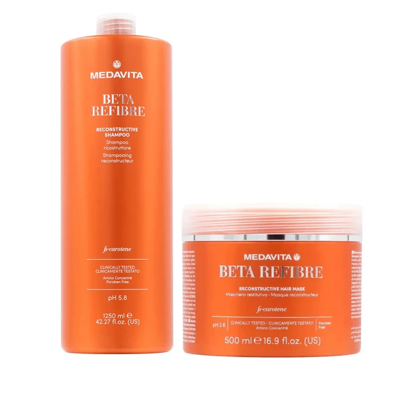 Medavita Beta Refibre Kit Formato Grande: Shampoo e Maschera - Riparazione Intensiva per Capelli Danneggiati
