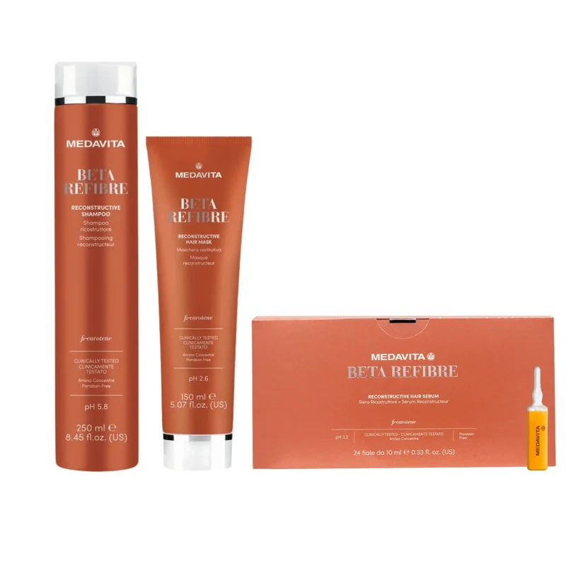 Medavita Beta Refibre Set: Shampoo, Maschera e Siero - Riparazione Profonda per Capelli Danneggiati