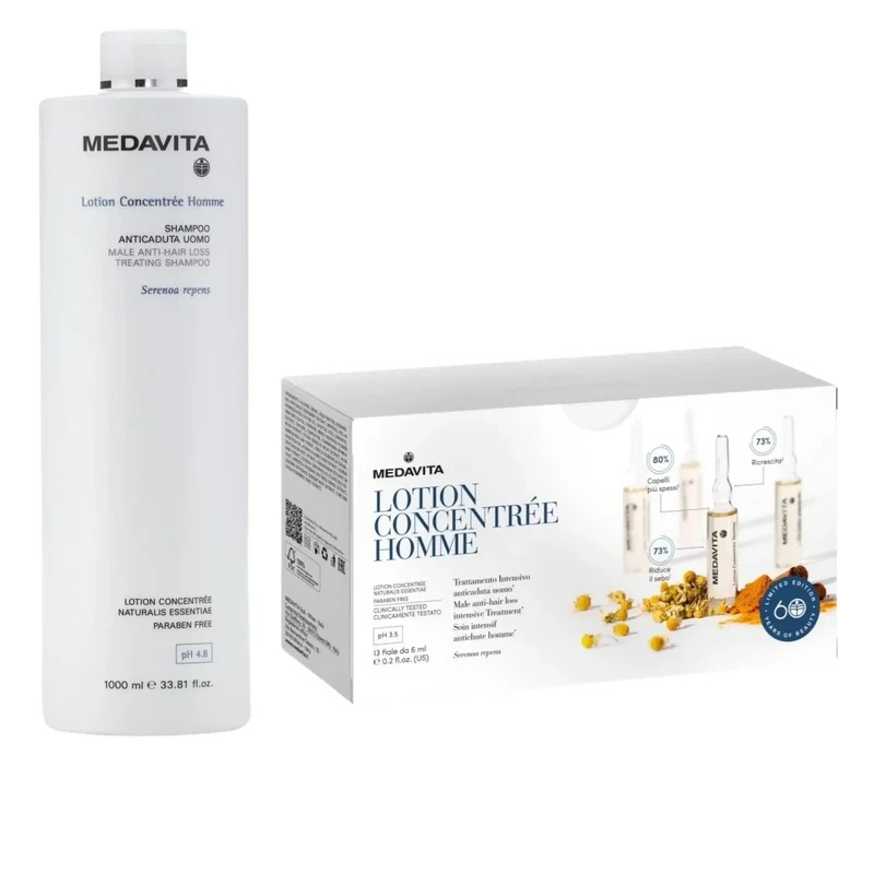 Medavita Set Anticaduta Uomo Shampoo 1000ml e Fiale Anti-caduta