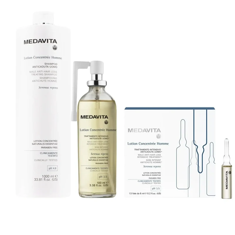 Medavita Kit Anticaduta Uomo Shampoo 1000ml Fiale e Spray