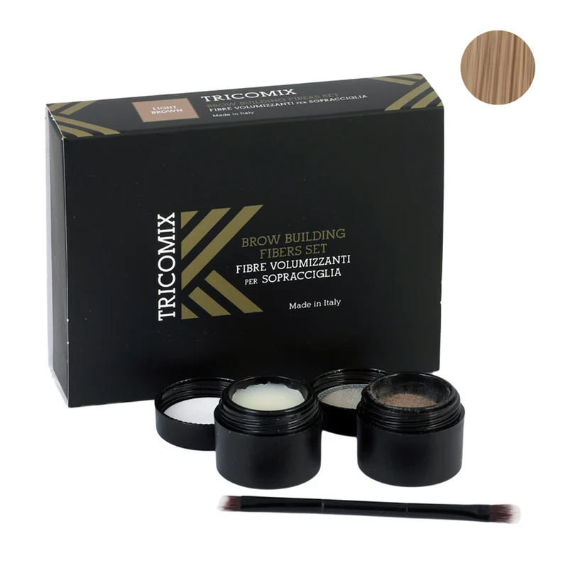 Tricomix Brow Medium Brown 1,2g + 2g - fibre di cheratina volumizzanti per sopracciglia castano chiaro