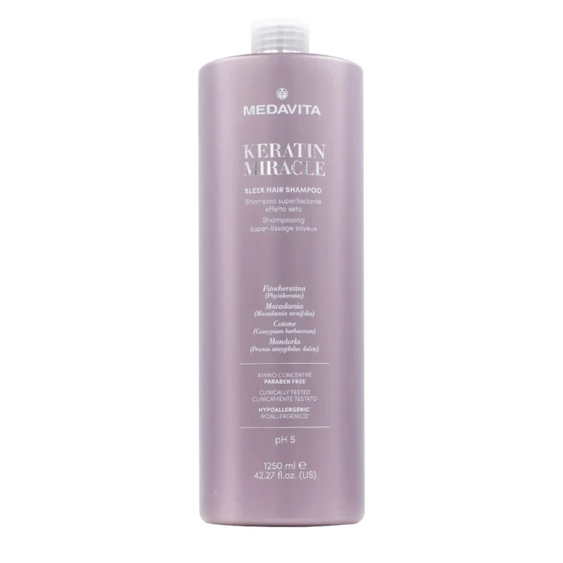 Medavita Keratin Miracle Sleek Hair Shampoo 1250ml – Shampoo Super-Lisciante per Capelli Crespi