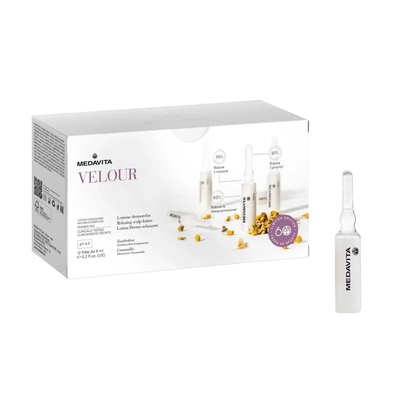 Medavita Velour Lozione Dermorelax 12x6ml – Trattamento Lenitivo Antiprurito per la Cute Sensibile