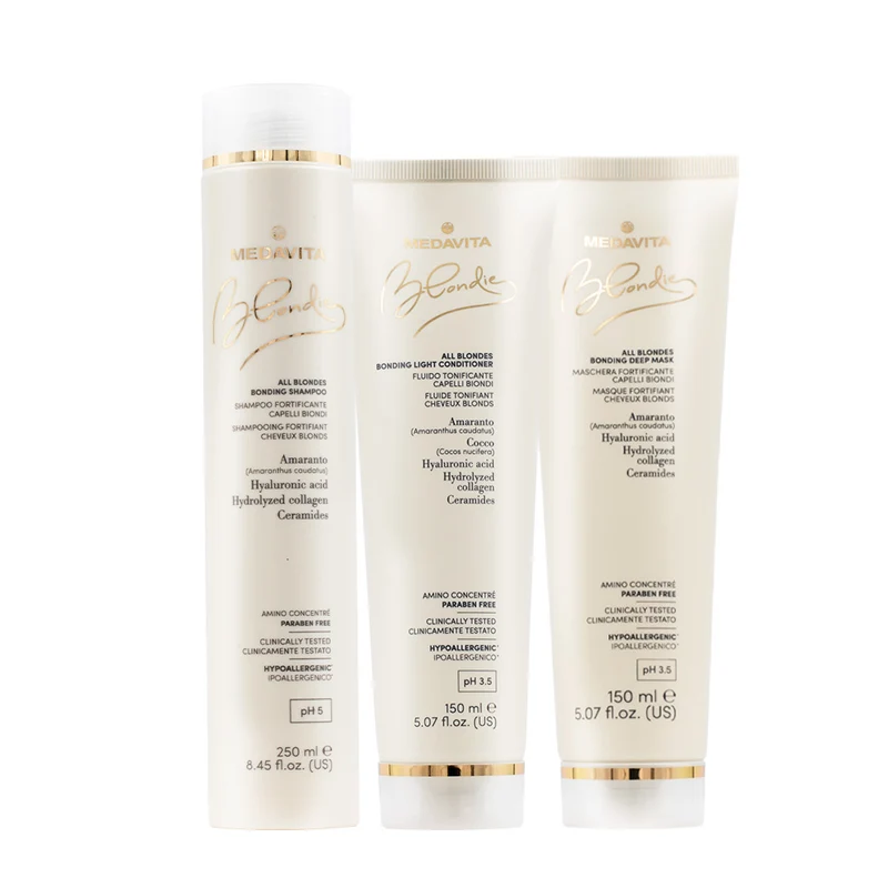 Medavita Blondie Shampoo Fortificante250ml Balsamo Corporizzante150ml Maschera Rimpolpante150ml