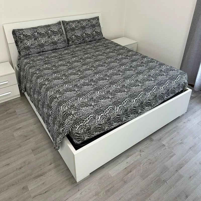 Completo Letto Matrimoniale 100% cotone Leopardo Nero