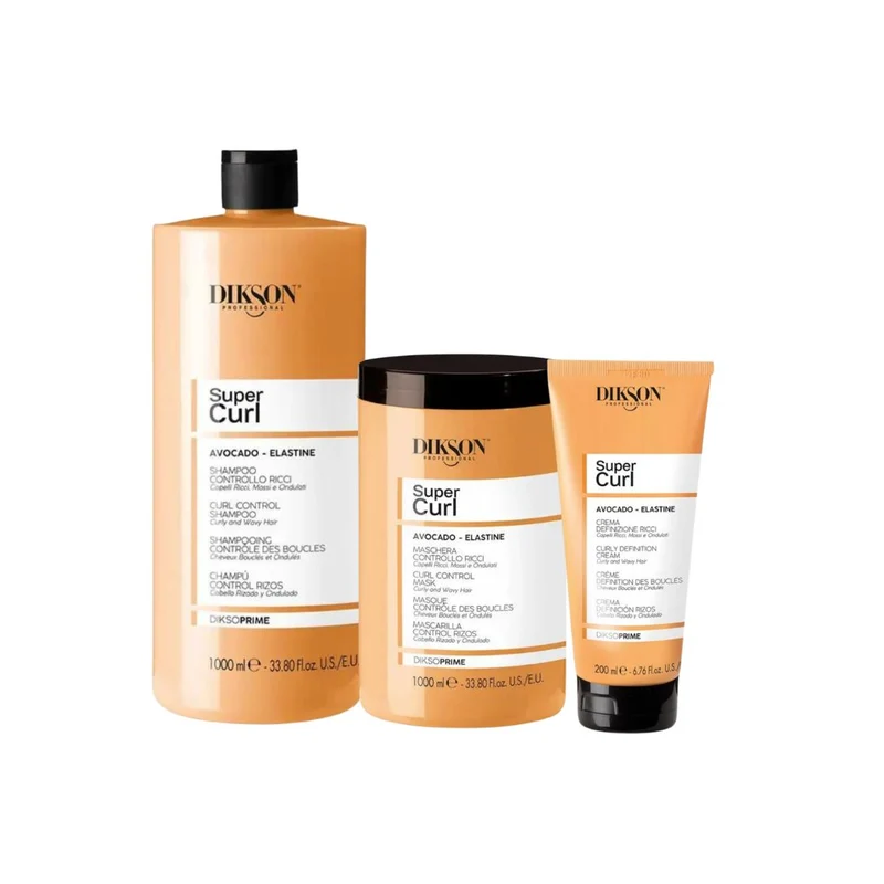 DIKSON PRIME KIT SUPER CURL SHAMPOO 1000ml + MASK 1000ml + CREMA RICCI 200ml