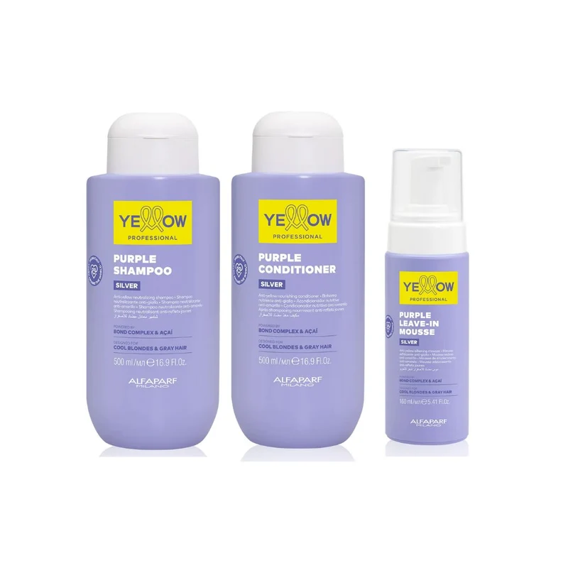 ALFAPARF YELLOW KIT SILVER SHAMPOO 500ml + CONDITIONER 500ml + LEAVE-IN MOUSSE 160ml