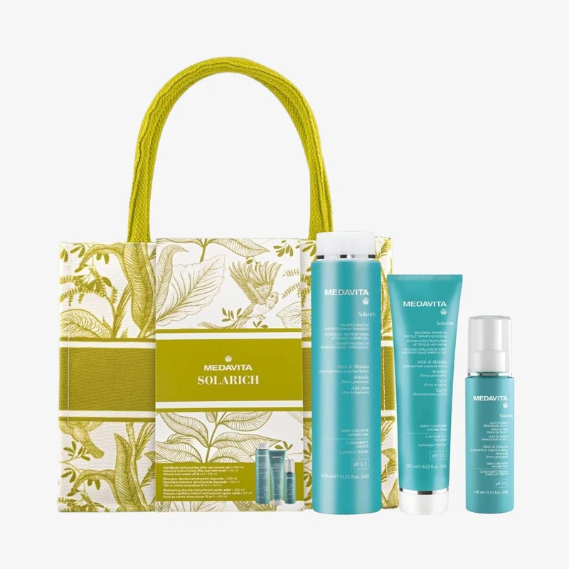 Medavita Solarich Summer Kit: Shampoo, Maschera, Olio + Bag