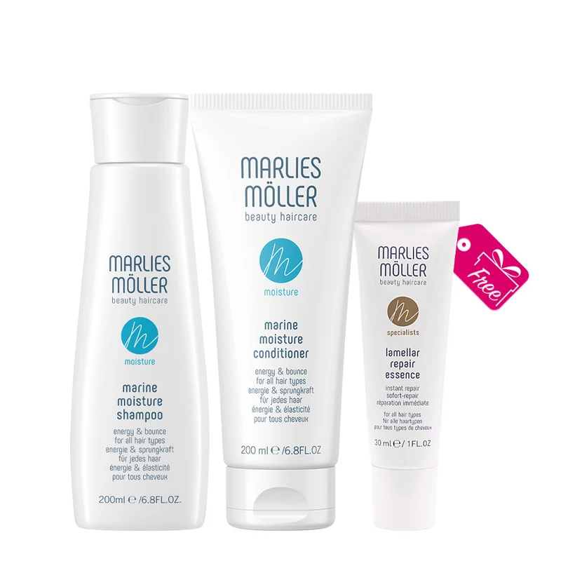 Marlies Möller Marine Moisture Shampoo 200ml Conditioner 200ml + Repair Essence 30ml OMAGGIO