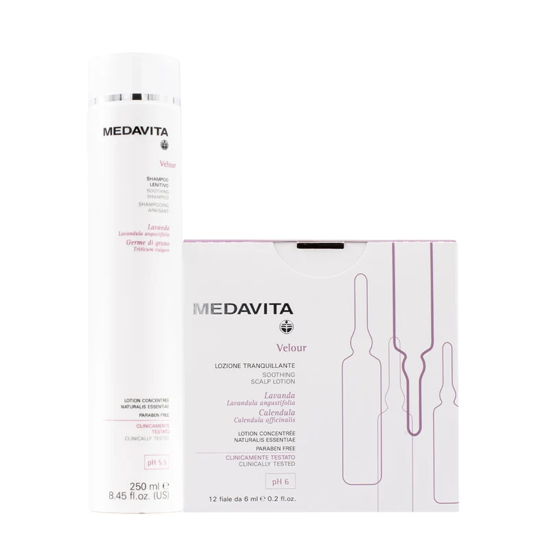 Medavita Velour Shampoo Lenitivo 250ml e Fiale 12x6ml per Cute con Desquamazione