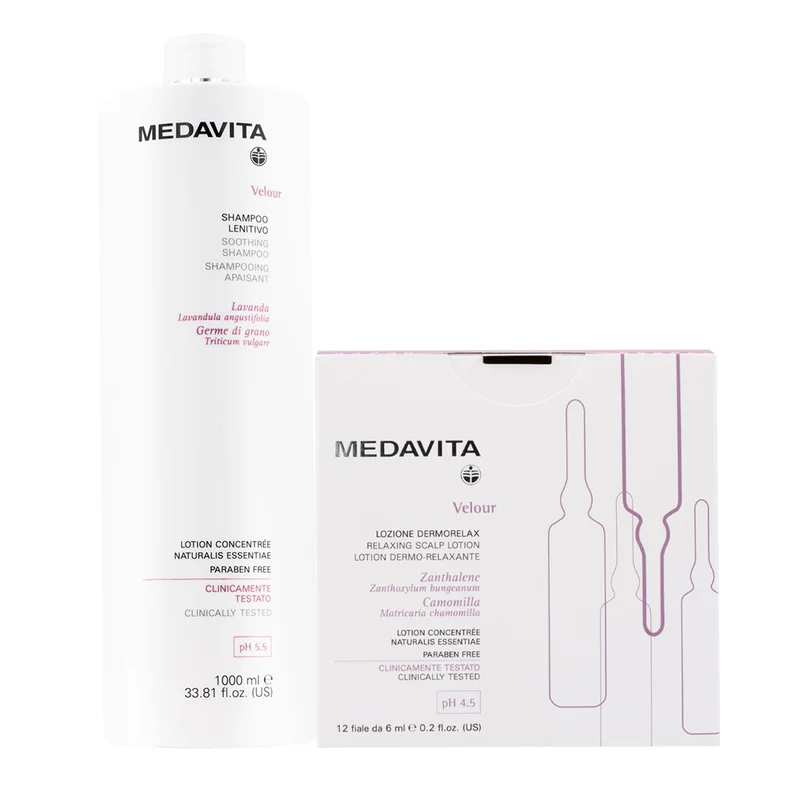 Medavita Velour Shampoo Lenitivo 1000ml e Fiale Cute Irritata 12x6ml
