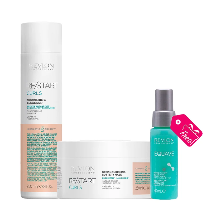Revlon Restart Curly Nourishing Cleanser 250ml Deep Nourishing Buttery Mask 250ml + Hydro Detangling Spray 50ml OMAGGIO