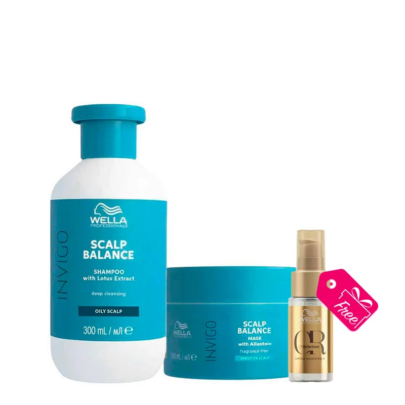 Wella Professionals Invigo Scalp Balance Pure Shampoo 300ml Mask 150ml + Oil Reflections Luminous Oil 30ml OMAGGIO