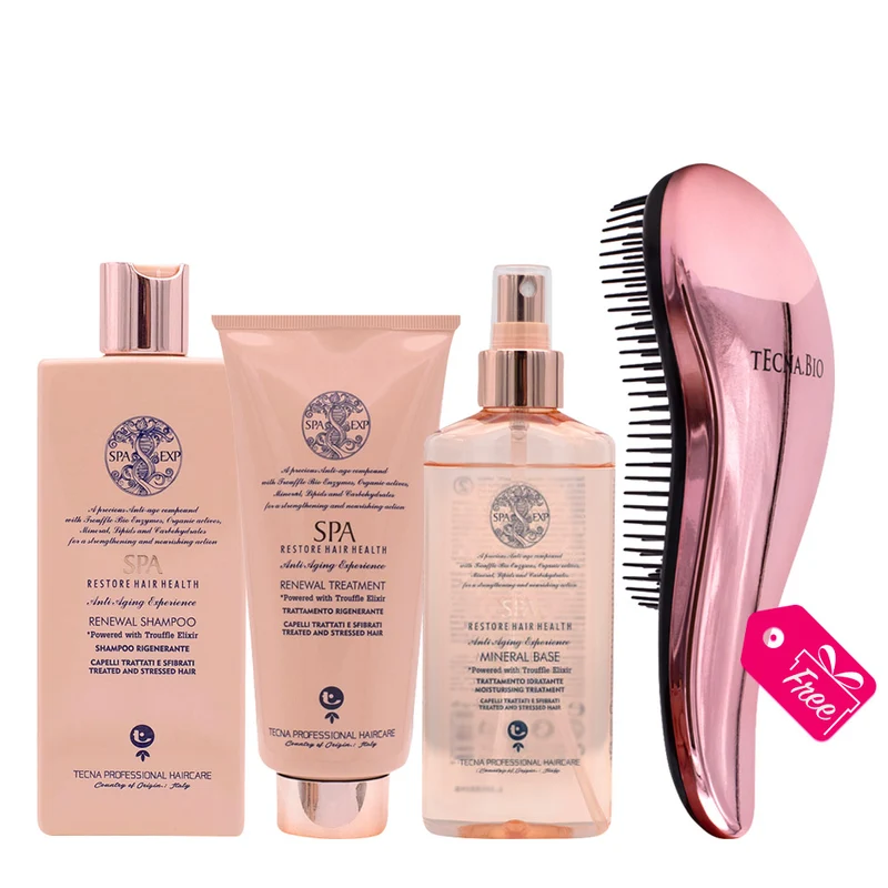 Tecna SPA Kit Shampoo 250ml Treatment 200ml Mineral base 200ml + Detangling Brush OMAGGIO