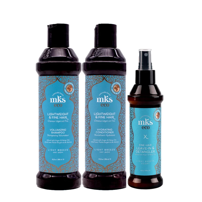 MKS Eco Nourish Fine Hair Shampoo Light Breeze Scent 296ml Conditioner 296ml Leave In 120ml