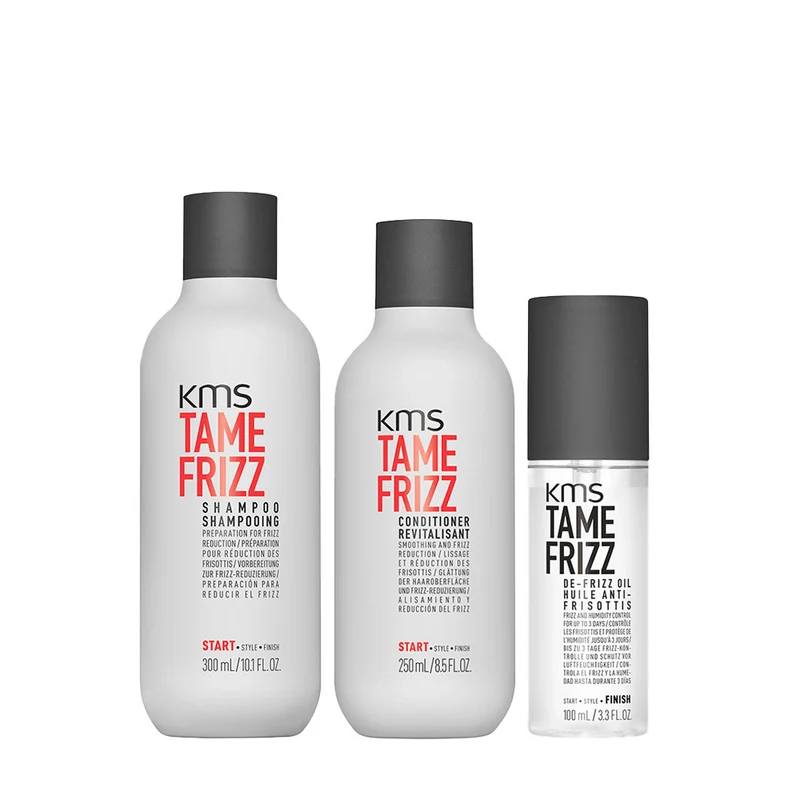 KMS Tame Frizz Shampoo 300ml Conditioner 250ml De-Frizz Hair Oil 100ml