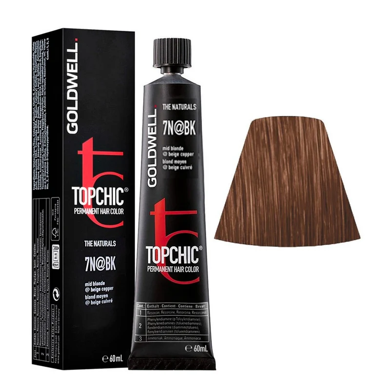 Goldwell Topchic Tube 7N@BK Medium Blonde Elumenated Beige Copper 60ml - colore permanente in tubo