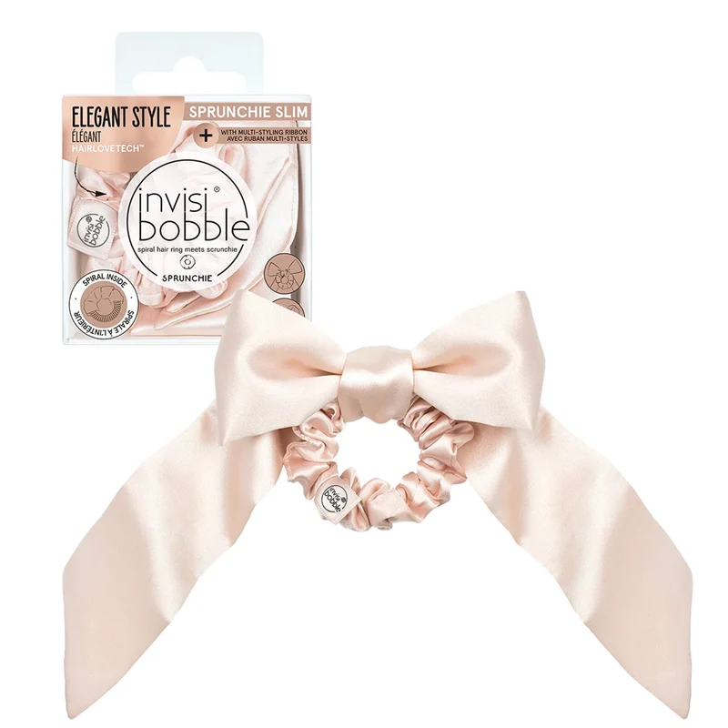 Invisibobble Sprunchie Slim Ballerina Bow - scrunchie per capelli fini con nastro removibile