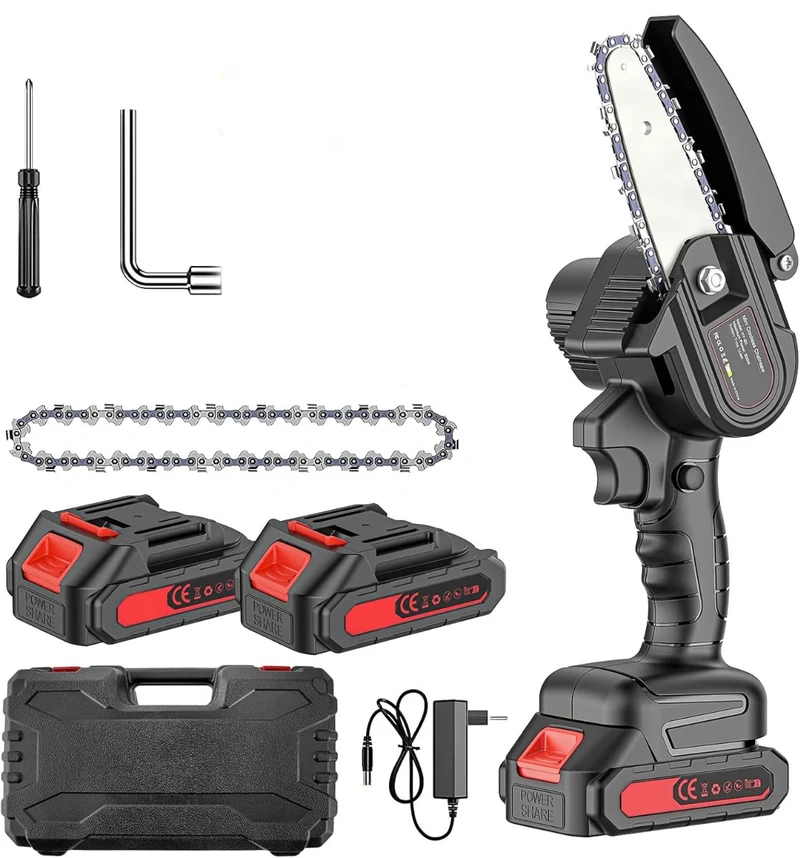 Mini Motosega a Batteria da 4" con Doppia Batteria incluse da 48V/88V – Kit Completo per Potatura, Taglio e Giardinaggio