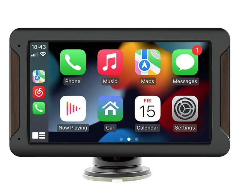 Autoradio Portatile 7" con Apple CarPlay, Android Auto, Bluetooth 5.0, Mirror Link e FM – Display HD, Ingresso Telecamera e Supporto Multifunzione