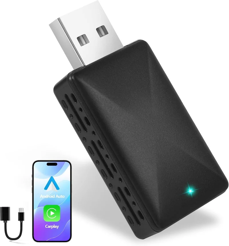 Adattatore Wireless 2 in 1 per Android Auto e Apple CarPlay – Compatibilità Universale, Connessione Stabile, Design Compatto