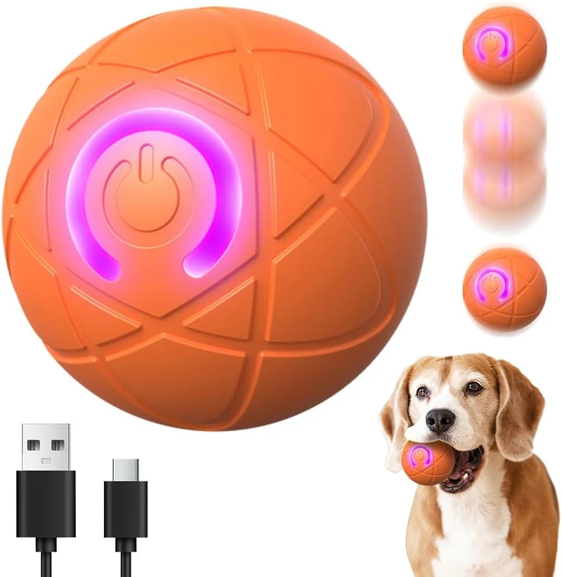 Palla Interattiva Rotante per Cani di Taglia Media e Grande – Giocattolo Automatica con Luce LED, Resistente ai Morsi e Ricaricabile USB
