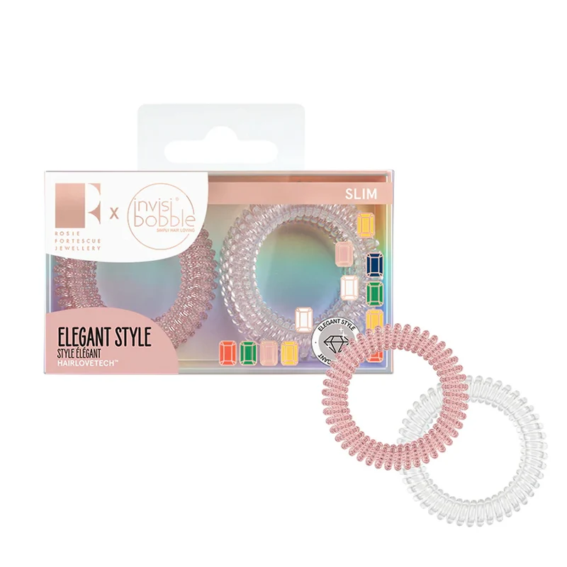 Invisibobble Slim Rosie Fortescue Pink Glass x8 - elastici a spirale per capelli fini