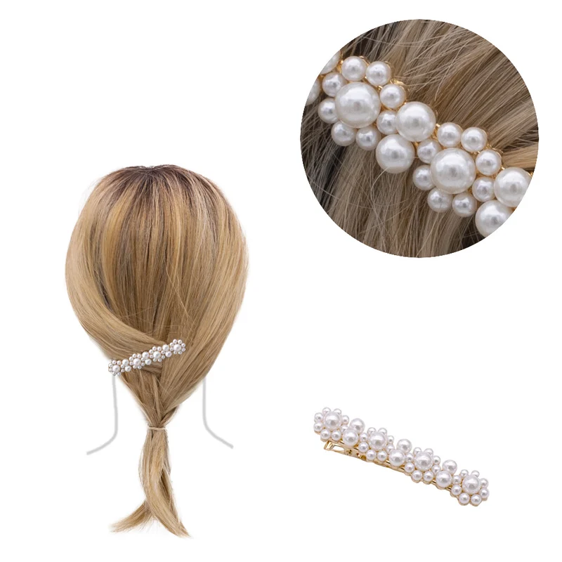 VIAHERMADA Clip Per Capelli Dorato con Perline 6.8x1.1 cm