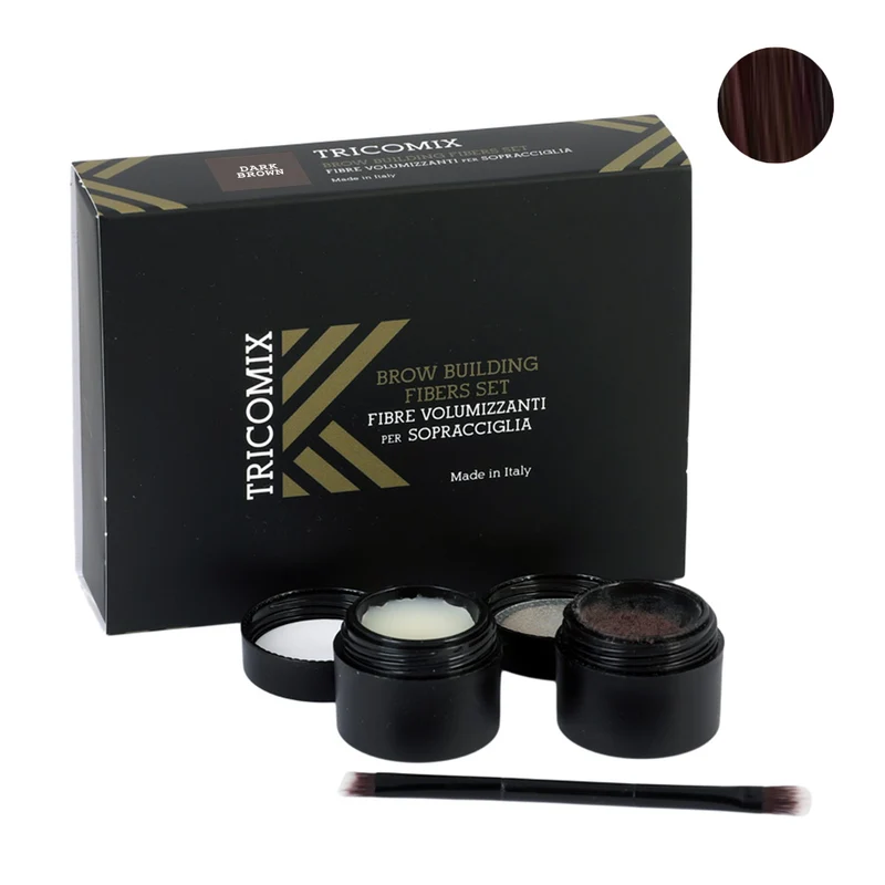 Tricomix Brow Medium Brown 1,2g + 2g - fibre di cheratina volumizzanti per sopracciglia castano scuro
