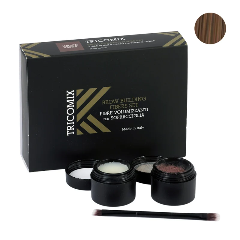Tricomix Brow Medium Brown 1,2g + 2g - fibre di cheratina volumizzanti per sopracciglia castano medio