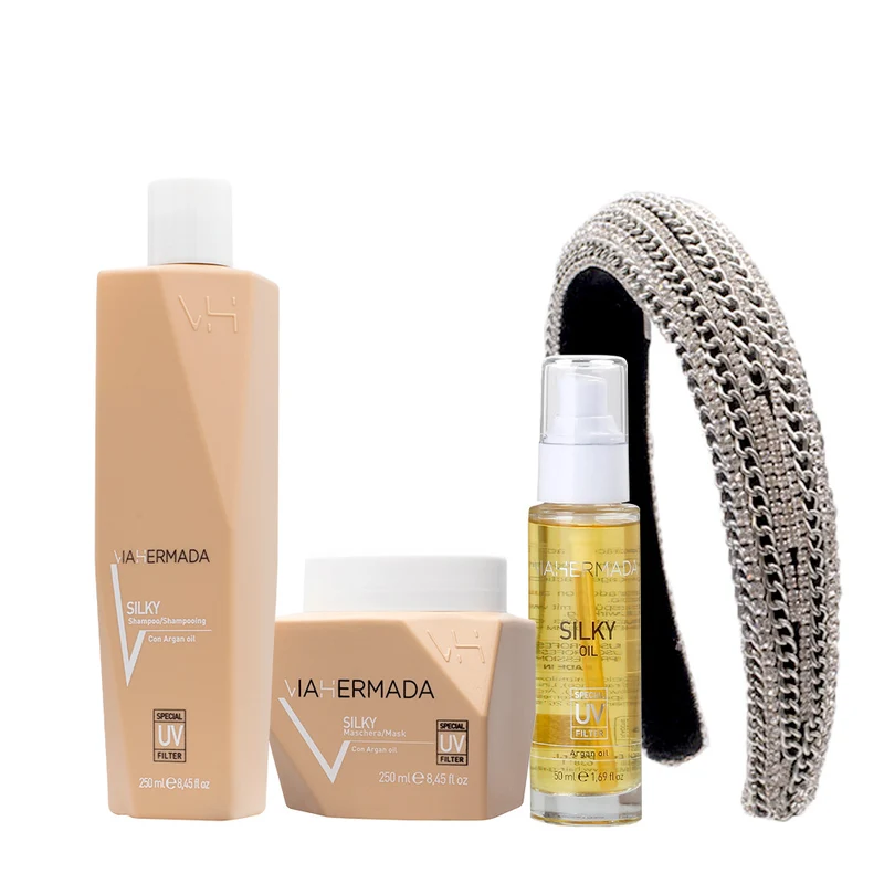 VIAHERMADA Silky Shampoo 250ml Mask 250ml Silky Oil 50ml + Cerchietto Bombato in Regalo