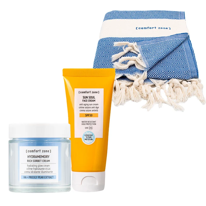 Comfort Zone Hydramemory Rich Sorbet Cream 50ml Sun Soul Face Cream SPF30 60ml + telo mare OMAGGIO
