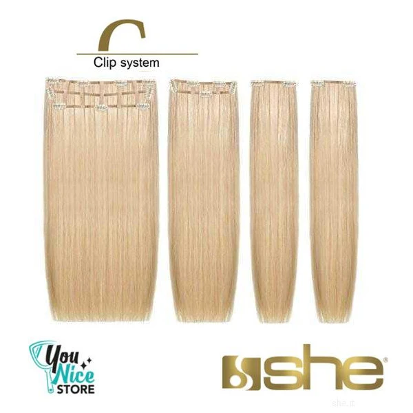 Kit 4 fasce extension professionali, SHE EASY VOLUME. 50 55 cm Capelli lisci. Colori mesciati.