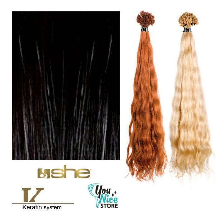 10 ciocche extension professionali a cheratina SHE 40-45 cm Capelli Mossi colori naturali